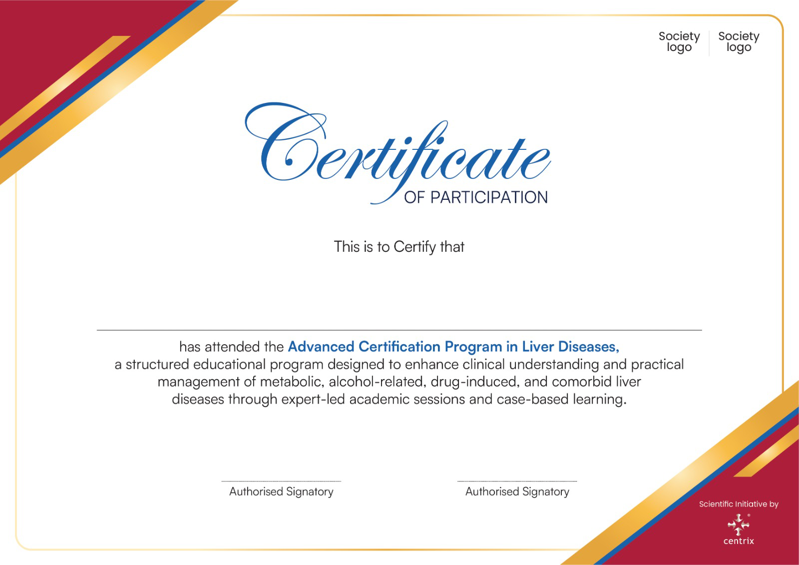 Certificate of Participation for the Advanced Certification Program in Liver Diseases